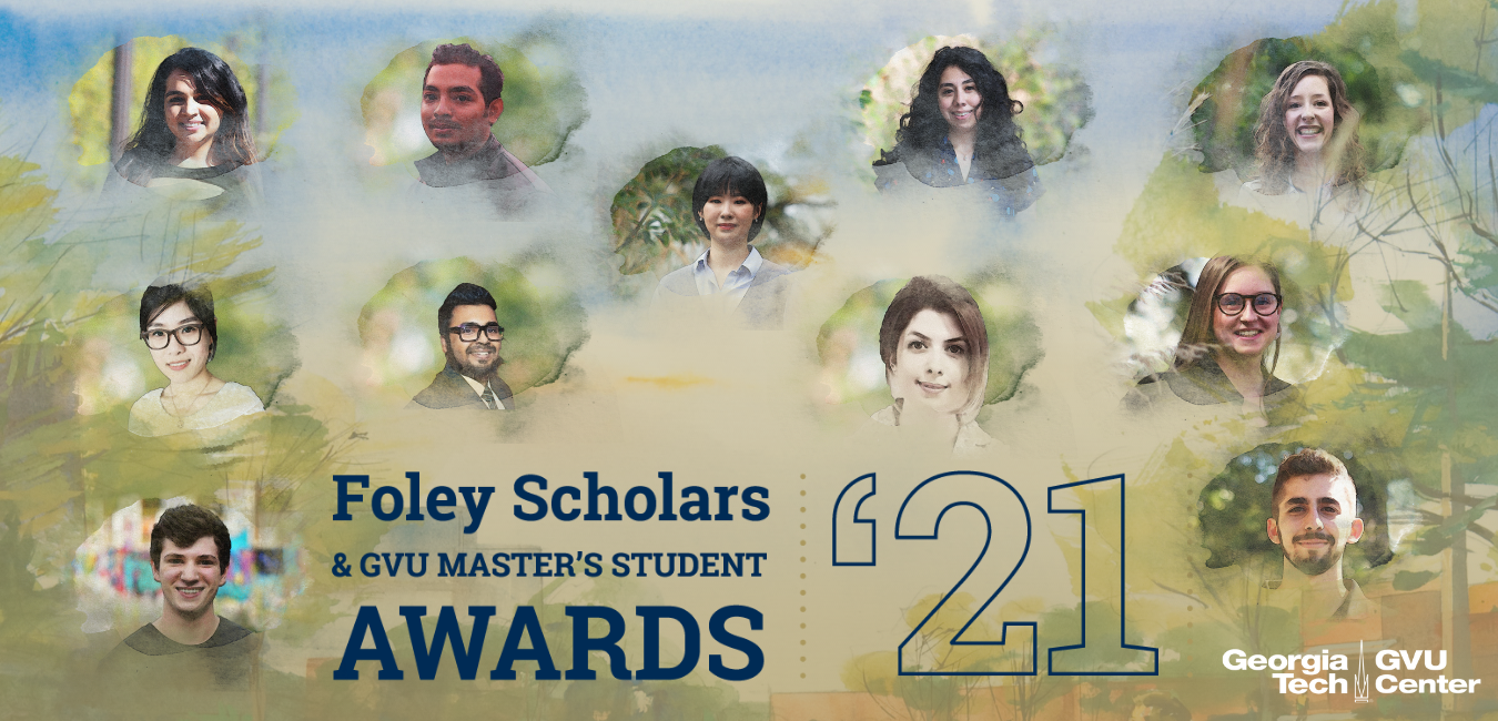 Graphic depicting 2021 nominees for Foley Scholars and MS Student Awards at Georgia Tech's GVU Center
